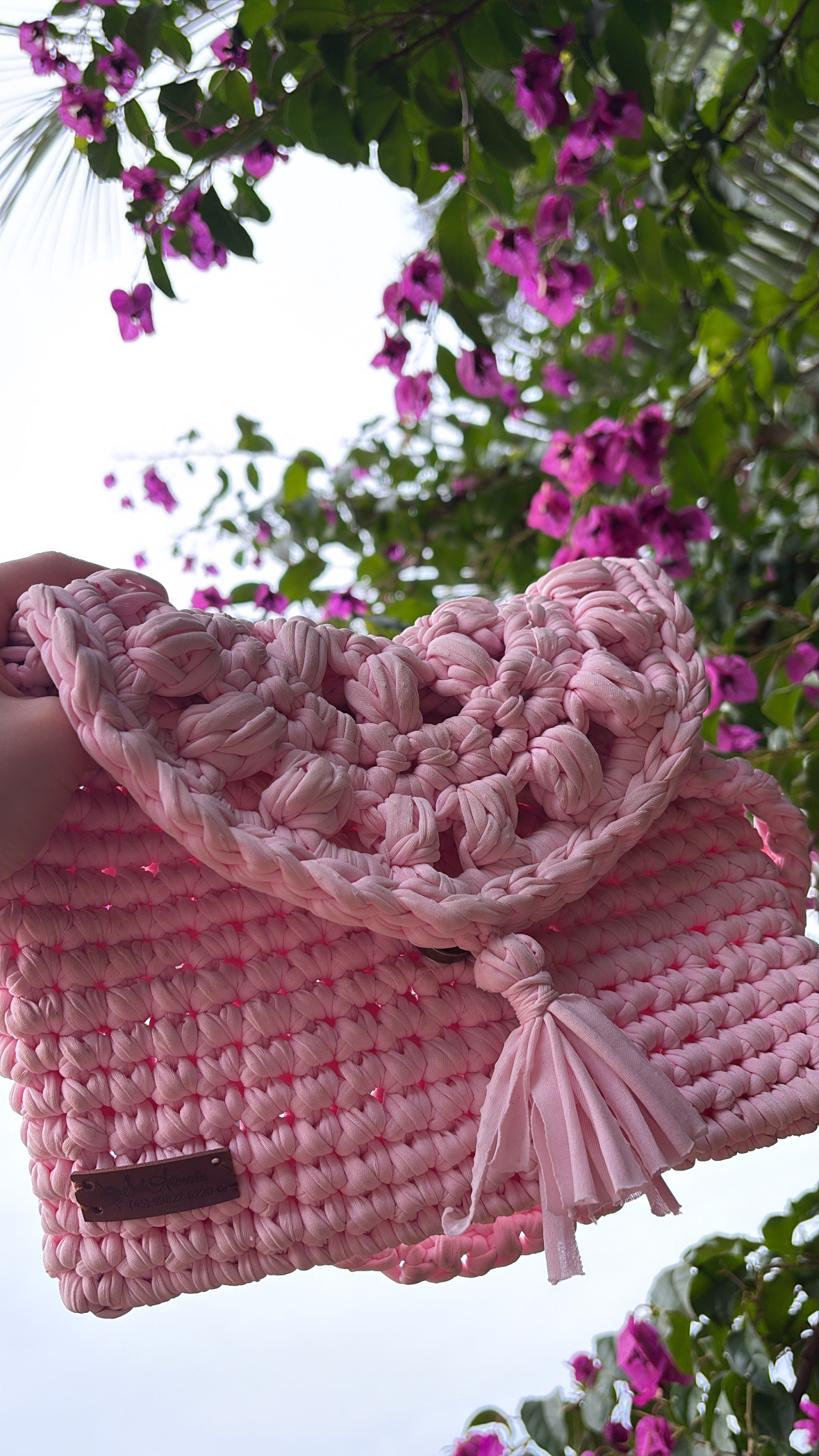 Bolsa rosa macramê 2